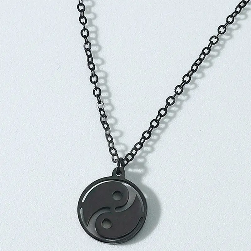 Collier Yin-Yang – Acier Inoxydable – Unisexe (Noir)