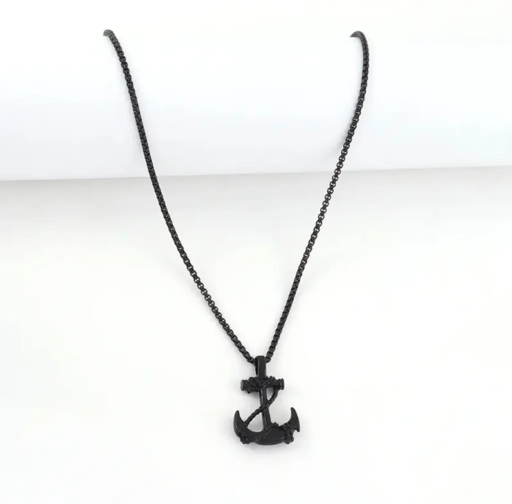Collier Ancre en Acier Inoxydable (Noir)